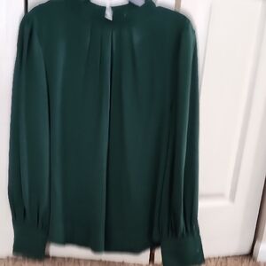 Elegant Green Long Sleeve Pleated Blouse